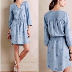 Holding Horses Chambray Denim Embroidered Mini Dress Size Small Anthro